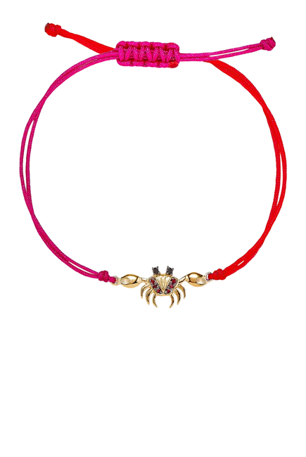 Crab Chord Bracelet, 9K Yellow Gold, Black Diamonds & Rubies